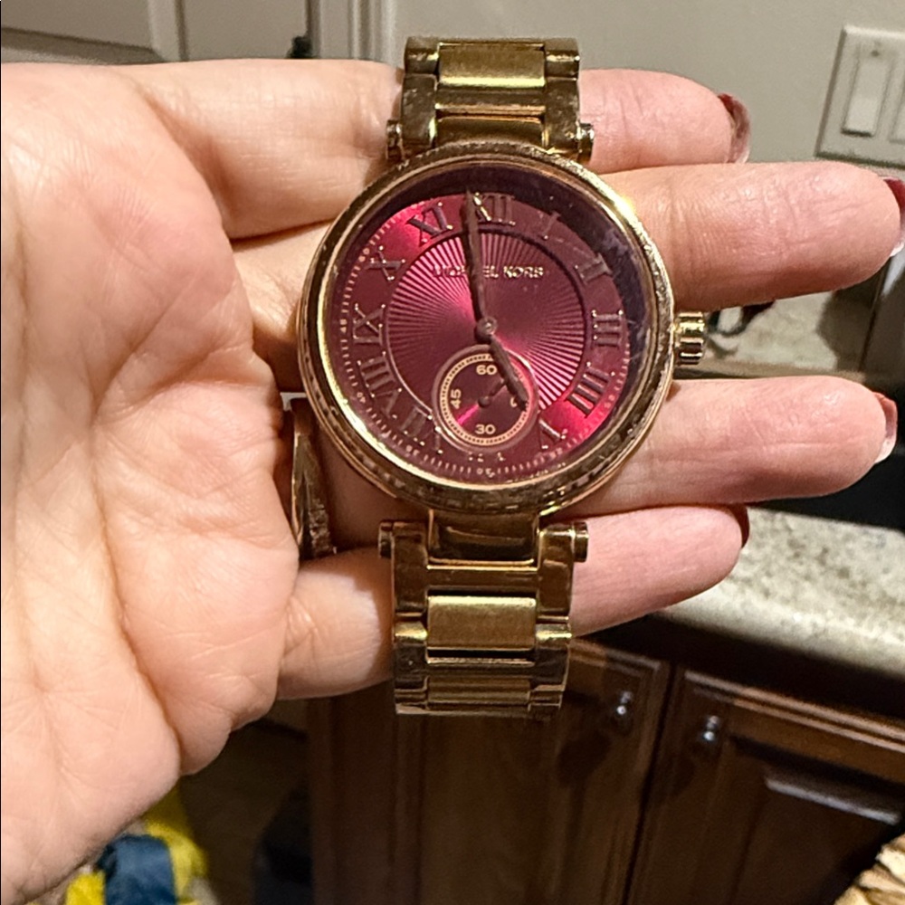 Michael Kors rose gold watch with Maroon face